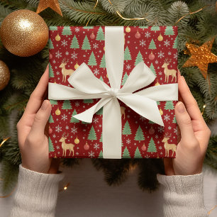 Wasserfarbener Rentier und Christbaum - Geschenkpapier