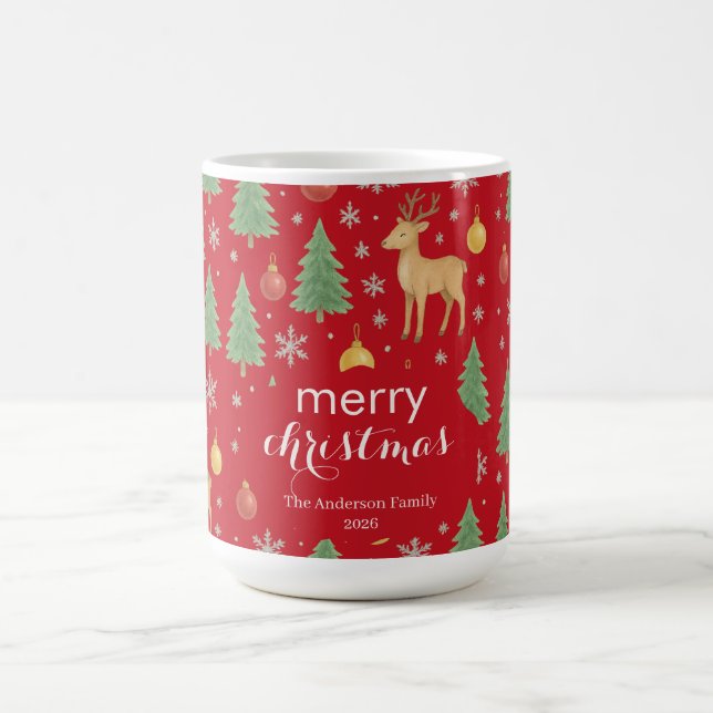 Wasserfarbener Rentier und Christbaum - Kaffeetasse (Mittel)