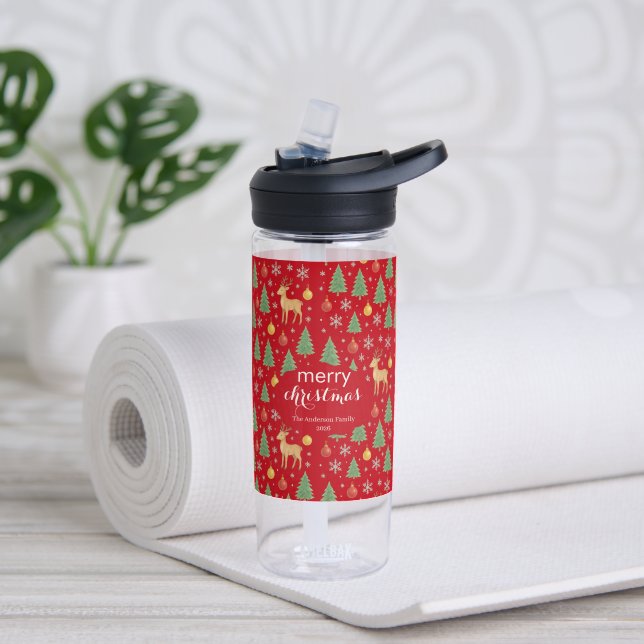 Wasserfarbener Rentier und Christbaum - Trinkflasche (Yoga (gedreht))