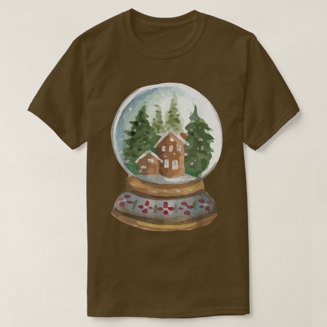 Wasserfarbener Schnee Globe Weihnachtsbaum Lichter T-Shirt (Design vorne)