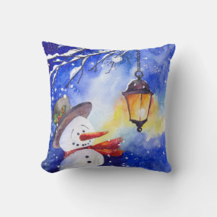 Wasserfarbener Schneemann Frohe Weihnachten Neujah Kissen