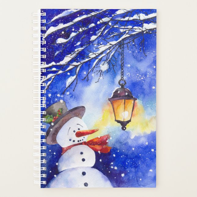 Wasserfarbener Schneemann Frohe Weihnachten Neujah Planer (Vorderseite)