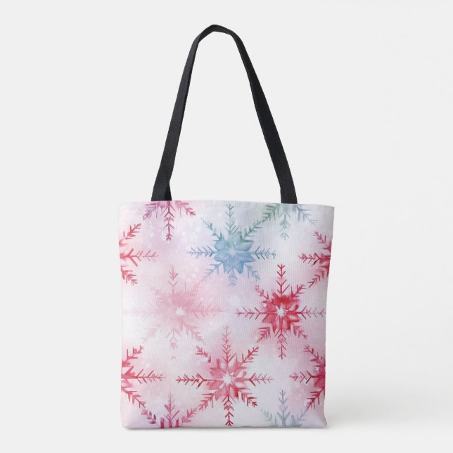 Wasserfarbener Snowflake Tote Bag - Eleganter Wint Tasche (Rückseite)