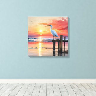 Wasserfarbener Sonnenaufgang mit Egret Leinwanddruck