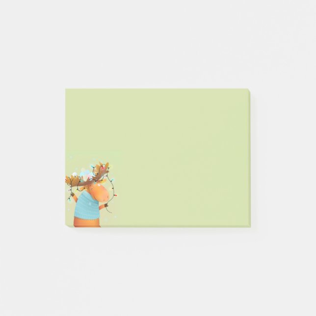 Wasserfarbener Spaß Moose Weihnachtsbaumleuchten Post-it Klebezettel (Vorderseite)