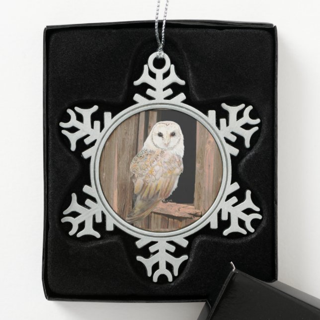 Wasserfarbener Stall Vogelvögel Kunst Schneeflocken Zinn-Ornament (Box)