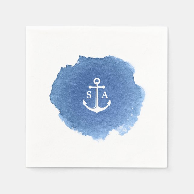 Wasserfarbener Strand Hochzeit nautischer Anker Mo Serviette (Vorderseite)