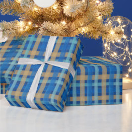 Wasserfarbener Tartan handgestrichen in Blau und O Geschenkpapier