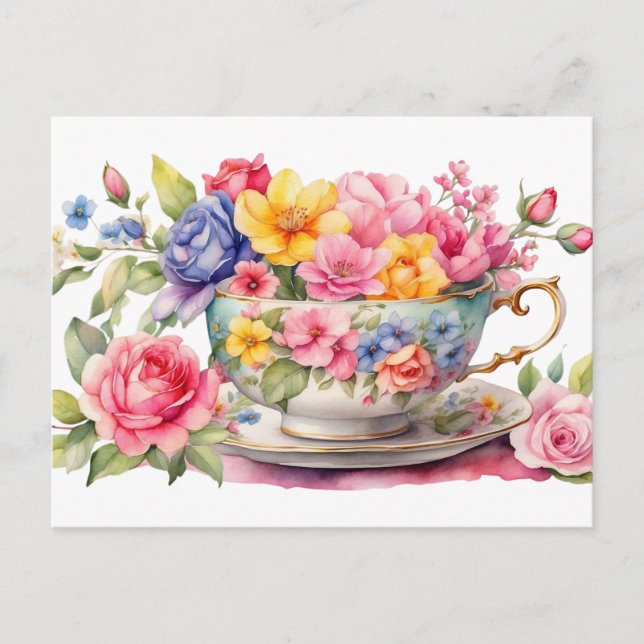 Wasserfarbener Teakholz mit schönen Blume Postkarte (Vorderseite)