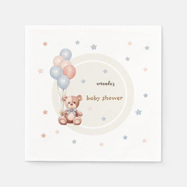 Wasserfarbener Teddybär Rustikale Babydusche neutr Serviette (Vorderseite)