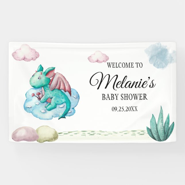 WASSERFARBENER TURQUOISE-DRAGON AUF EINER GESCHLOS BANNER (Horizontal)