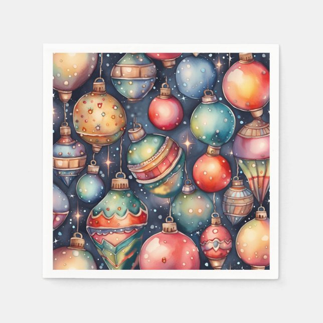Wasserfarbener Urlaub Kunst Weihnachten Dekoration Serviette (Vorderseite)