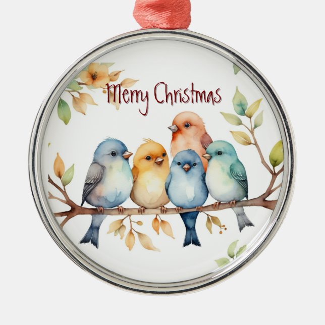 Wasserfarbener Vogel Familie Tiere Naturschutz Kun Ornament Aus Metall (Vorne)