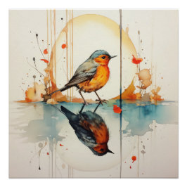 Wasserfarbener Vogel: Schöne Details im Minimalism Poster