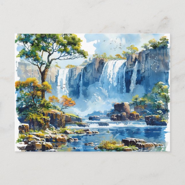 Wasserfarbener Wasserfall Victoria Falls Nature Postkarte (Vorderseite)