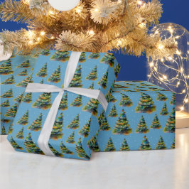 Wasserfarbener Weihnachtsbaum Schneeflocke Zeichne Geschenkpapier