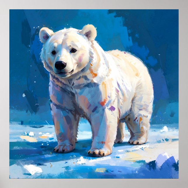 Wasserfarbener Weißer Polar Bär Kinder Poster (Vorne)