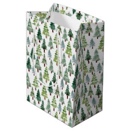 Wasserfarbener Winterwald mit rustikalem Pinienwa Mittlere Geschenktüte