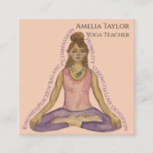 Wasserfarbener Yoga Girl Lehrer der Pose Lotus Quadratische Visitenkarte