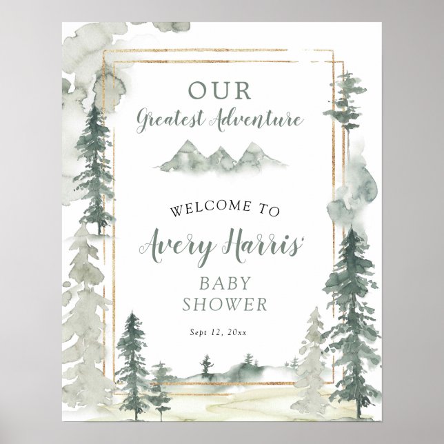 Wasserfarbenes Adventure Forest Pine Tree Begrüßun Poster (Vorne)