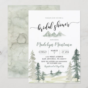 Wasserfarbenes Adventure Forest PineTree Brautpart Einladung