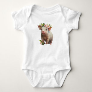 Wasserfarbenes Babyferkel mit Blumen auf dem Kopf Baby Strampler