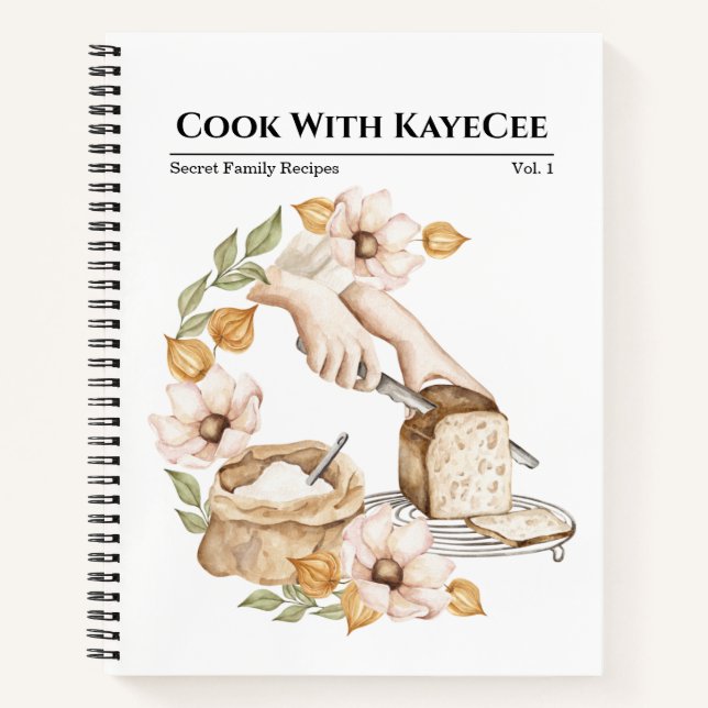 Wasserfarbenes Backbrot Leere Rezept Notizbuch (Vorderseite)