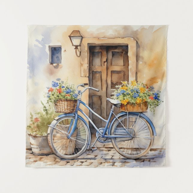 Wasserfarbenes Bicycle Art Tapestry Wandteppich (Vorderseite)