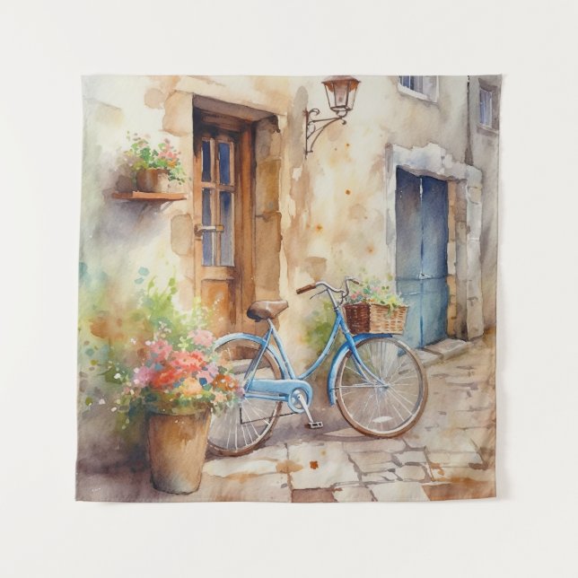 Wasserfarbenes Bicycle Art Tapestry Wandteppich (Vorderseite)