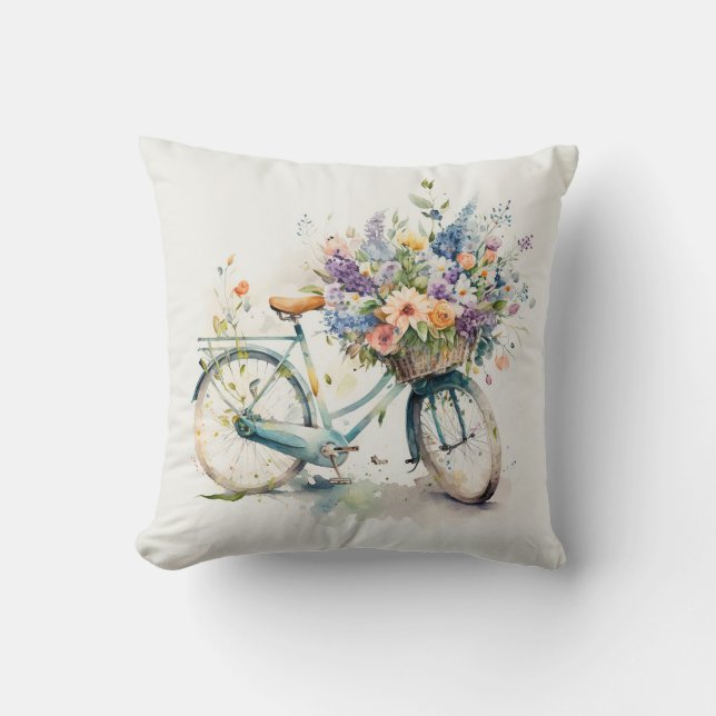 Wasserfarbenes Bike mit Blume Kissen (Vorderseite)