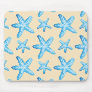 Wasserfarbenes Blau Seestern Muster Mousepad