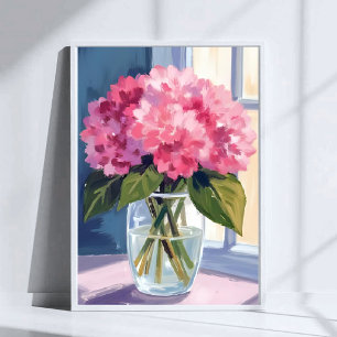 Wasserfarbenes Blumenbouquet mit rosa Hortensien i Poster