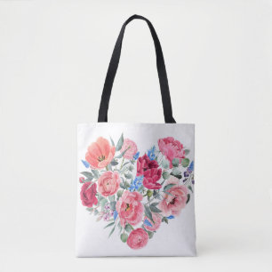 Wasserfarbenes Blumenherz, Frühlingsillustrierung. Tasche