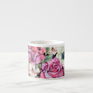 Wasserfarbenes Blumenherz: Vintage Rose. Espressotasse