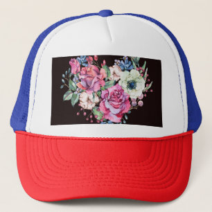 Wasserfarbenes Blumenherz: Vintage Rose. Truckerkappe