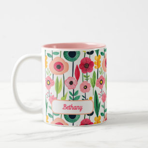 Wasserfarbenes Blumenmuster mit Namen Zweifarbige Tasse