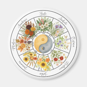 Wasserfarbenes Blumenrad des Jahres Pagan Wicca Magnet