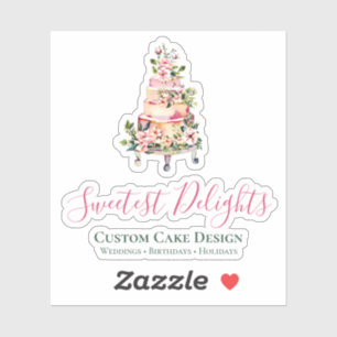 Wasserfarbenes Blumiges Rosa Hochzeitstorte Bäcker Aufkleber