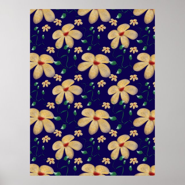 Wasserfarbenes botanisches nahtloses Muster Poster (Vorne)