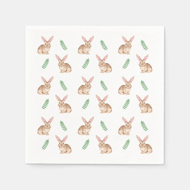 Wasserfarbenes braunes Osterhase- und Grünmuster Serviette (Vorderseite)