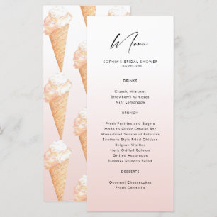 Wasserfarbenes Eis Creme Brautparty Menükarte