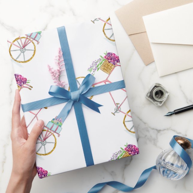 Wasserfarbenes Fahrrad für Kuchen und Blumen Geschenkpapier (Schenken)