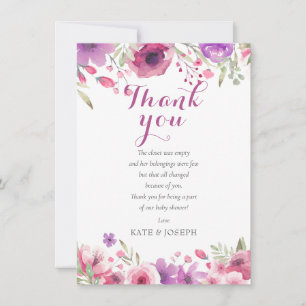 Wasserfarbenes Florales Baby Mädchen Shower Dankes Dankeskarte