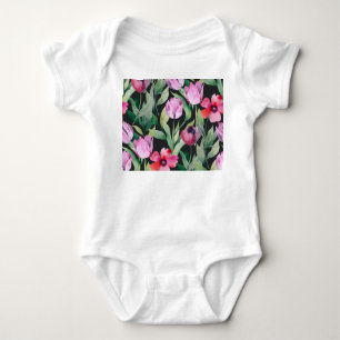Wasserfarbenes florales, nahtloses schönes Muster. Baby Strampler