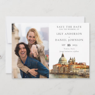 Wasserfarbenes Fotohochzeitspanorama von Venedig Save The Date