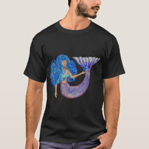 Wasserfarbenes Gemälde einer Meerjungfrau mit blau T-Shirt