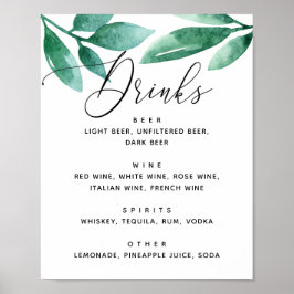 Wasserfarbenes Grün botanische Hochzeitsgetränke B Poster