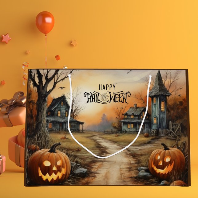 Wasserfarbenes Halloween Spuk Bauernhaus Große Geschenktüte (Von Creator hochgeladen)