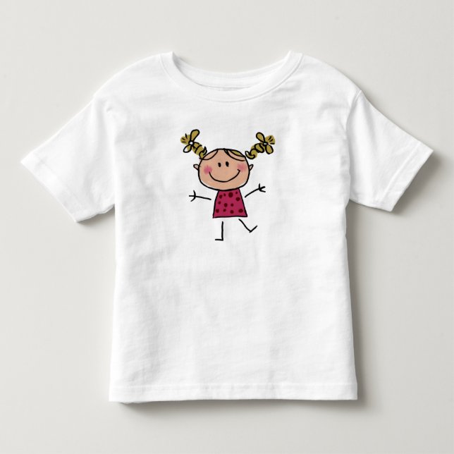 Wasserfarbenes Happy Strichfigur-Mädchen Rosa Klei Kleinkind T-shirt (Vorderseite)