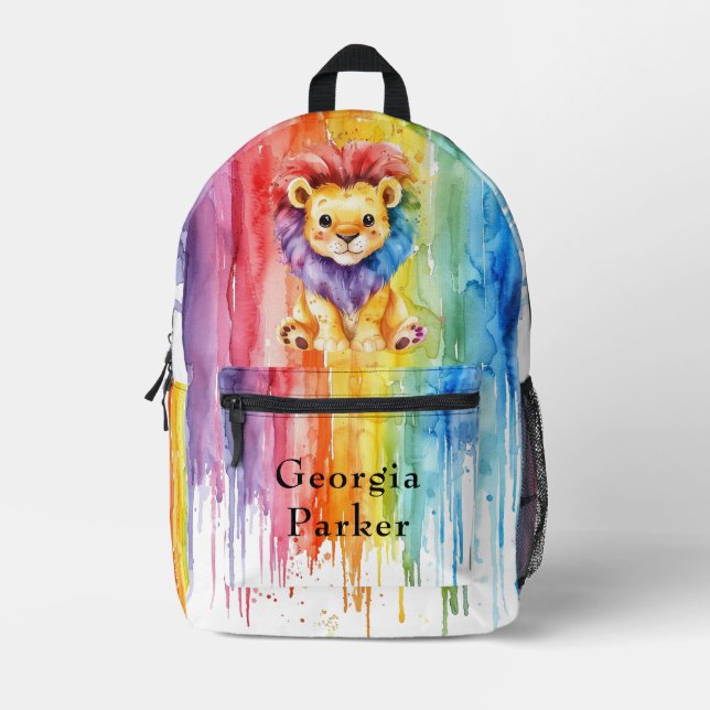 Wasserfarbenes Herz Form farbenfrohe Löwenkids Bedruckter Rucksack (Vorderseite)